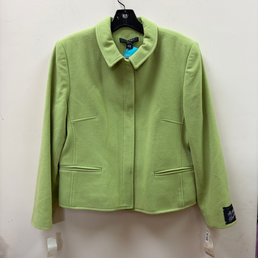 Louben Blazer Women‎ 12P Lime Green Cashmere Wool Italian Fabric Petite Jacket
